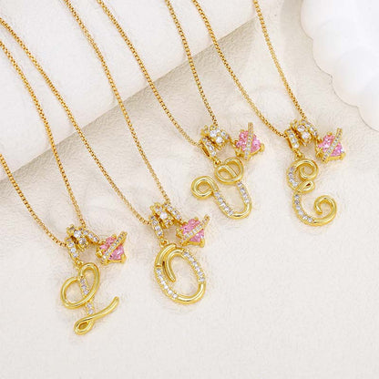 💖 Collar con iniciales y colgante de corazón rosa