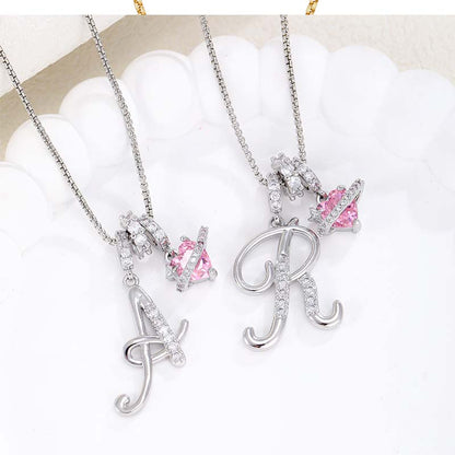 💖 Collar con iniciales y colgante de corazón rosa