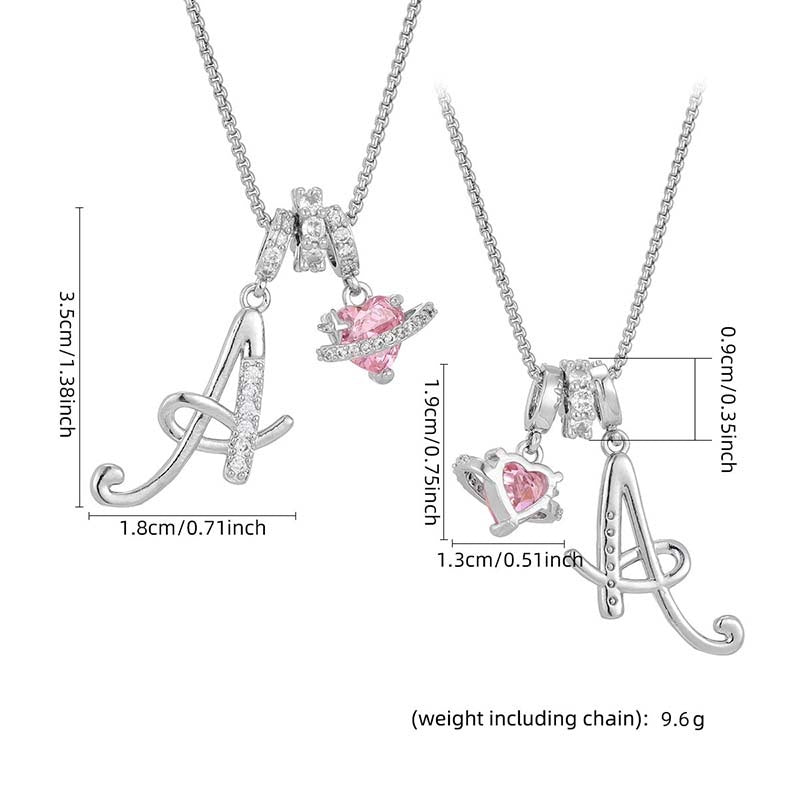 💖 Collar con iniciales y colgante de corazón rosa