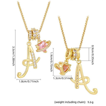 💖 Collar con iniciales y colgante de corazón rosa