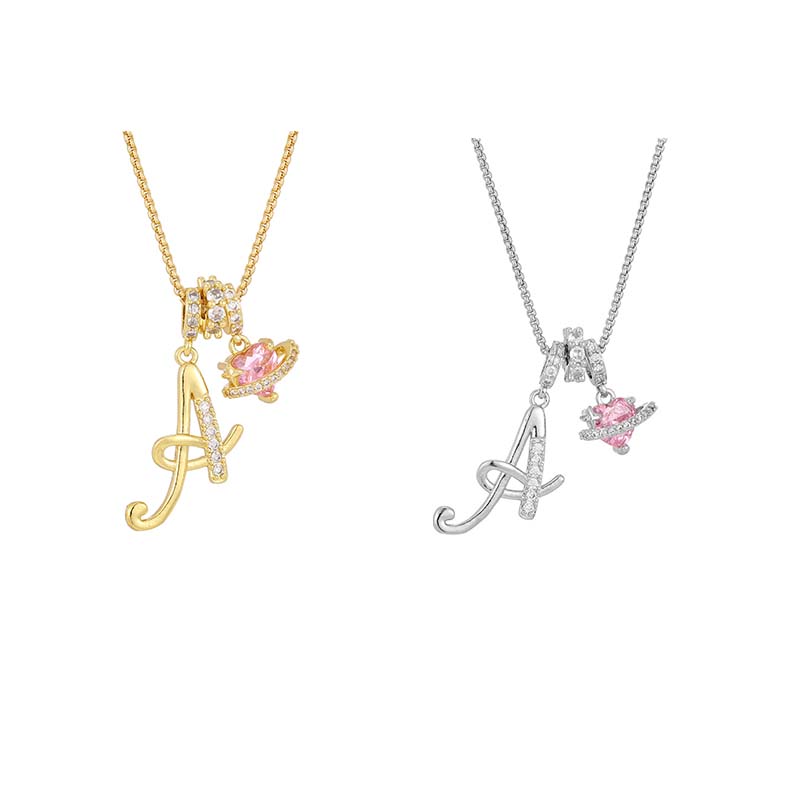 💖 Collar con iniciales y colgante de corazón rosa