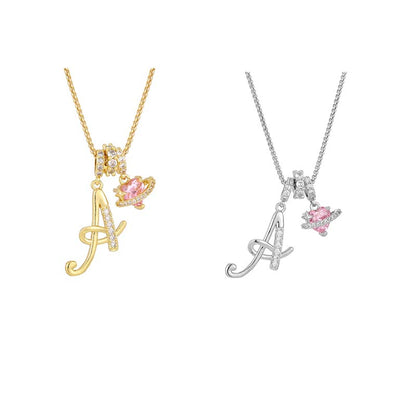 💖 Collar con iniciales y colgante de corazón rosa