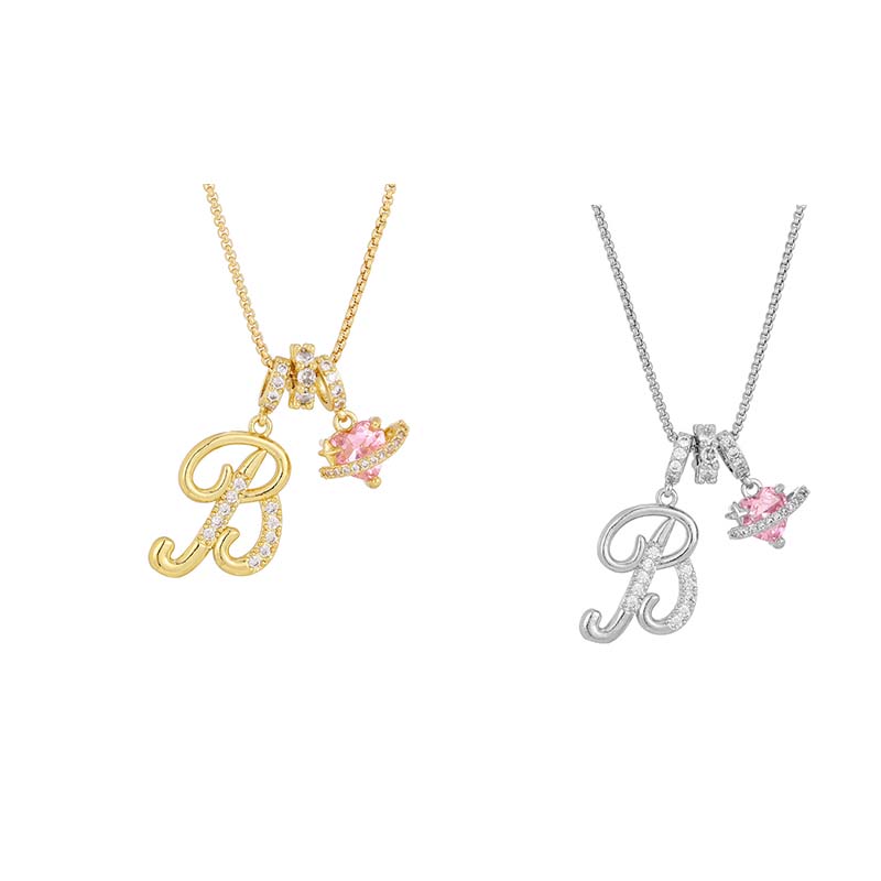 💖 Collar con iniciales y colgante de corazón rosa