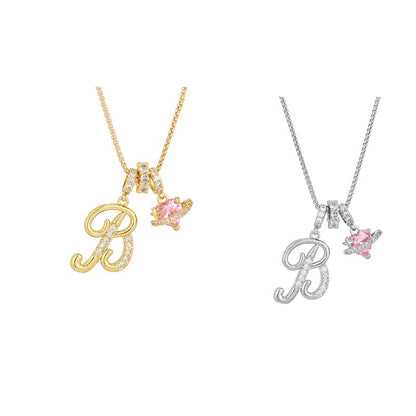 💖 Collar con iniciales y colgante de corazón rosa