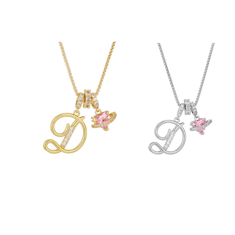 💖 Collar con iniciales y colgante de corazón rosa