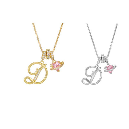 💖 Collar con iniciales y colgante de corazón rosa