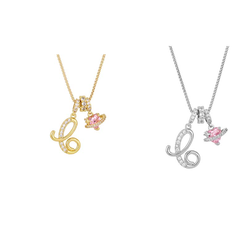 💖 Collar con iniciales y colgante de corazón rosa