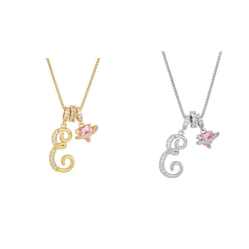 💖 Collar con iniciales y colgante de corazón rosa