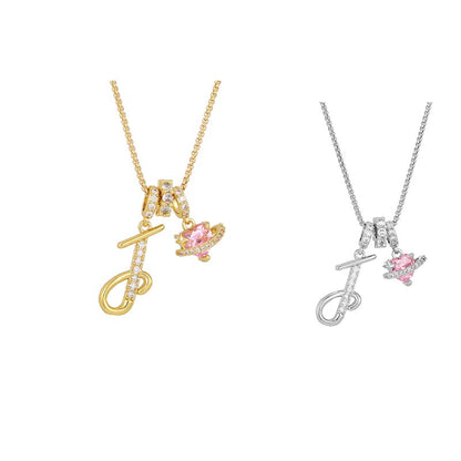 💖 Collar con iniciales y colgante de corazón rosa