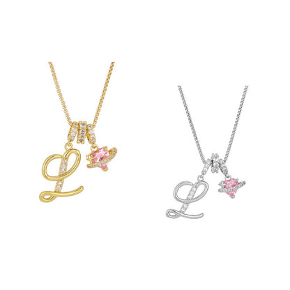 💖 Collar con iniciales y colgante de corazón rosa