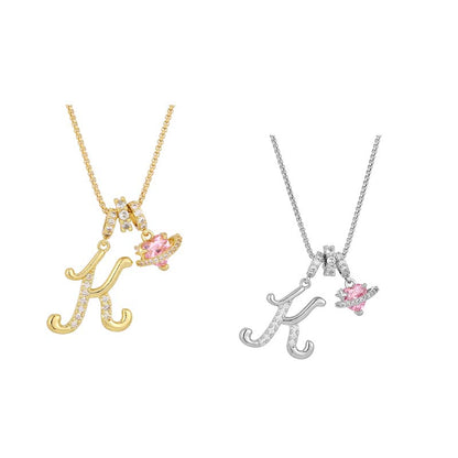 💖 Collar con iniciales y colgante de corazón rosa