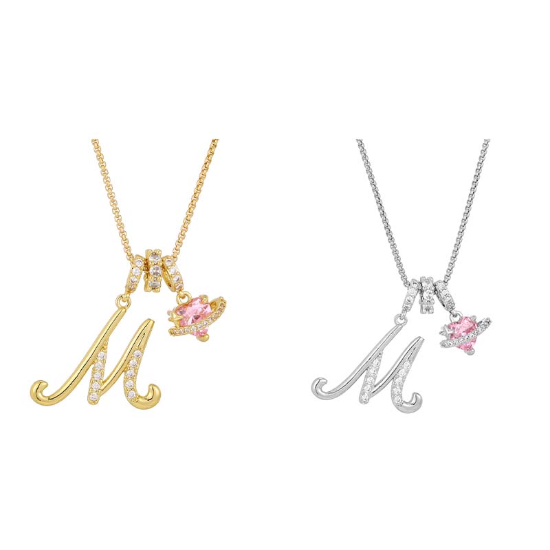 💖 Collar con iniciales y colgante de corazón rosa
