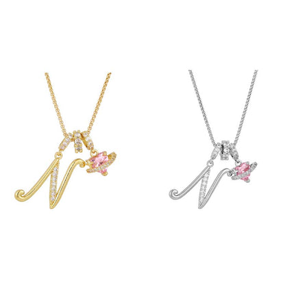 💖 Collar con iniciales y colgante de corazón rosa