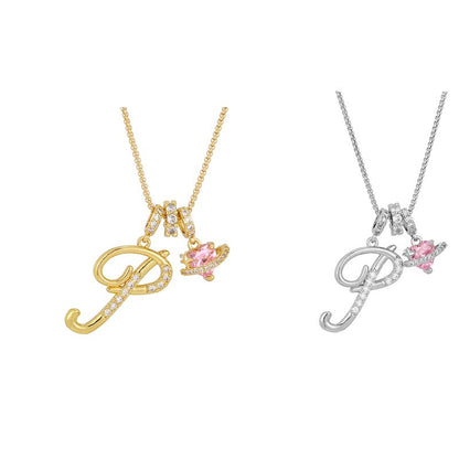 💖 Collar con iniciales y colgante de corazón rosa