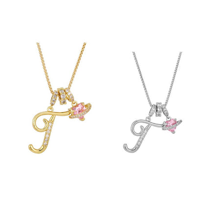 💖 Collar con iniciales y colgante de corazón rosa