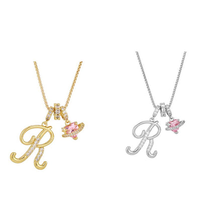 💖 Collar con iniciales y colgante de corazón rosa