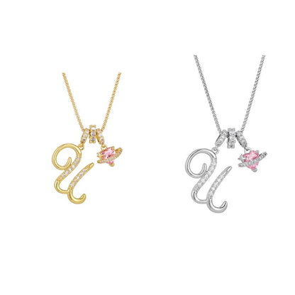 💖 Collar con iniciales y colgante de corazón rosa