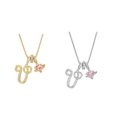 💖 Collar con iniciales y colgante de corazón rosa