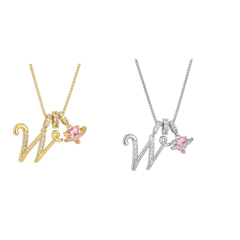 💖 Collar con iniciales y colgante de corazón rosa