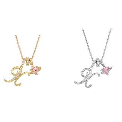 💖 Collar con iniciales y colgante de corazón rosa
