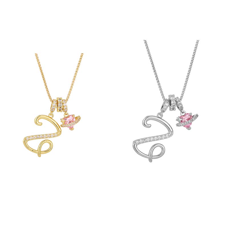 💖 Collar con iniciales y colgante de corazón rosa