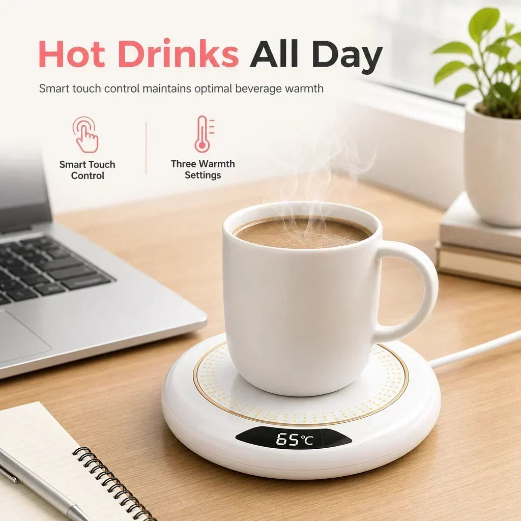 ☕ -50 % ! ✨ Chauffe-tasse électrique – 3 modes de température réglables, arrêt automatique intelligent après 8 heures, compatibilité avec les tasses à fond plat large et chauffage basse consommation de 20 W – 3 couleurs 🍵