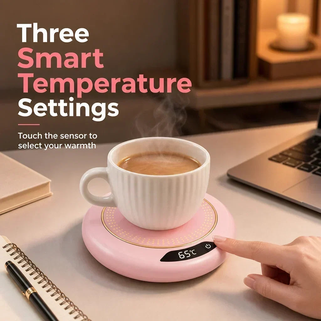 ☕ -50 % ! ✨ Chauffe-tasse électrique – 3 modes de température réglables, arrêt automatique intelligent après 8 heures, compatibilité avec les tasses à fond plat large et chauffage basse consommation de 20 W – 3 couleurs 🍵