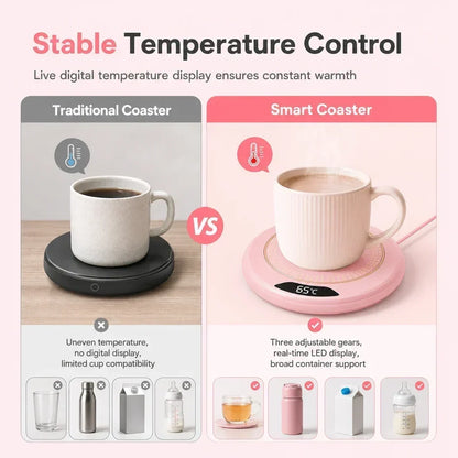 ☕ -50 % ! ✨ Chauffe-tasse électrique – 3 modes de température réglables, arrêt automatique intelligent après 8 heures, compatibilité avec les tasses à fond plat large et chauffage basse consommation de 20 W – 3 couleurs 🍵