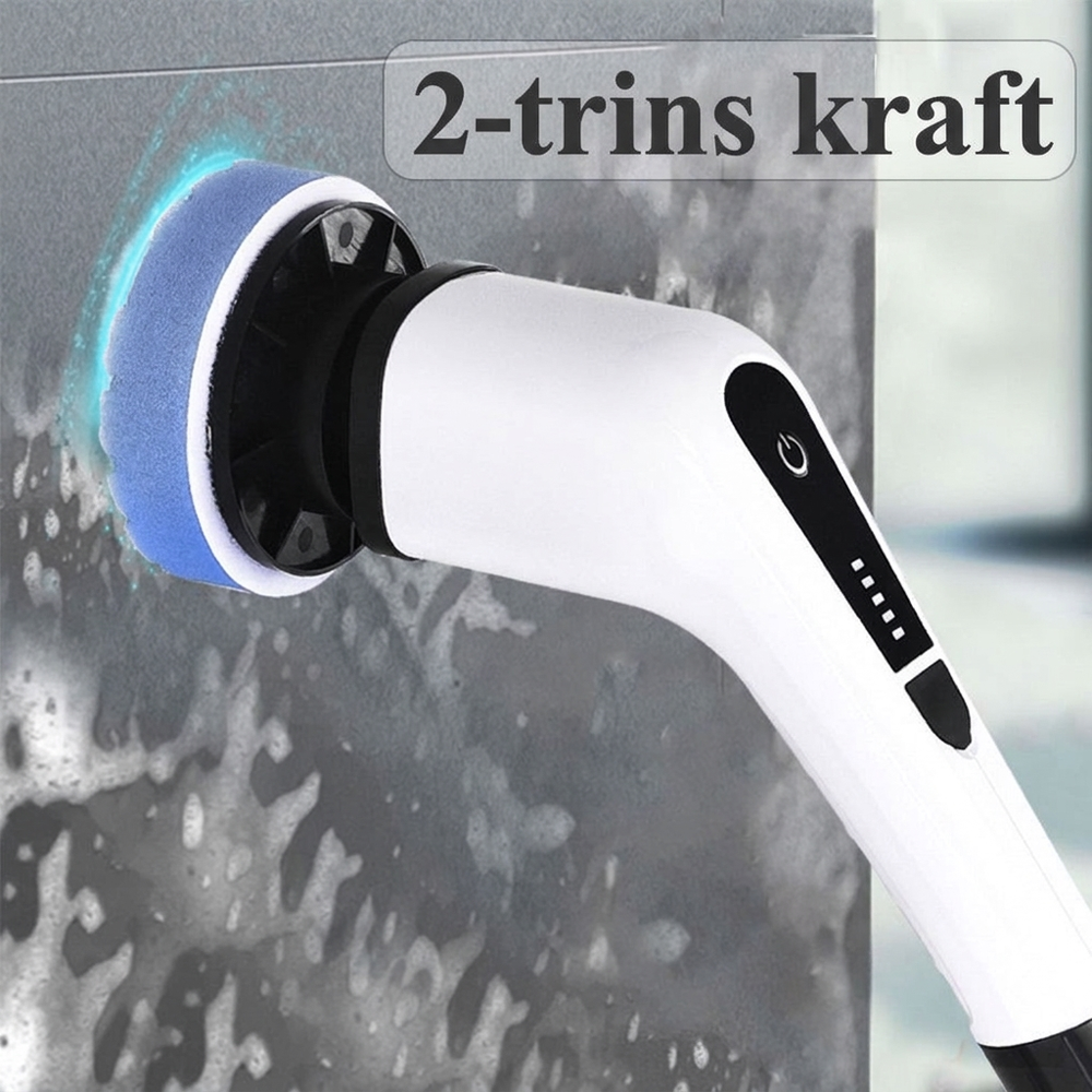 🧼 PROMOTION - FLASH : 50% RABAT ! Trådløs elektrisk roterende rengøringsbørste med teleskopskaft og 7 hoveder, dobbelt hastighed og 2500 mAh batteri til nem rengøring af alt fra gulv til loft ✨