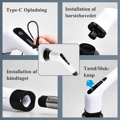 🧼 PROMOTION - FLASH : 50% RABAT ! Trådløs elektrisk roterende rengøringsbørste med teleskopskaft og 7 hoveder, dobbelt hastighed og 2500 mAh batteri til nem rengøring af alt fra gulv til loft ✨