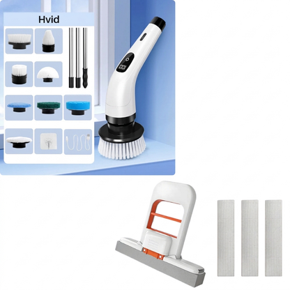 🧼 PROMOTION - FLASH : 50% RABAT ! Trådløs elektrisk roterende rengøringsbørste med teleskopskaft og 7 hoveder, dobbelt hastighed og 2500 mAh batteri til nem rengøring af alt fra gulv til loft ✨